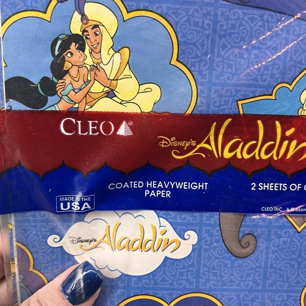 Vtg Disney Aladdin Gift Wrap Wrapping Paper Sealed 2 Sheets 1996 Made In USA